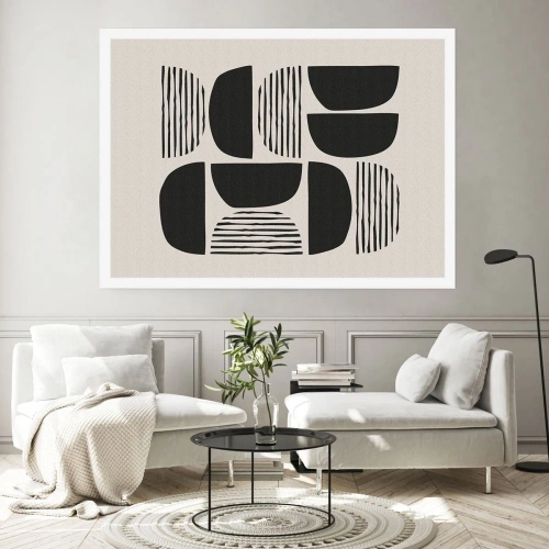 Poster - Geometrie mit Halbkreisen und Linien in Schwarz auf hellem Hintergrund - 100x70cm - Halbherzige Deals - Moderne Wanddekoration für Wohnzimmer und Schlafzimmer ARTTOR