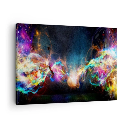 Bild auf Leinwand - Leinwandbild - Bunte Lichtblitze in einer abstrakten Komposition - 70x50cm - Freudig gegen die Dunkelheit - Moderne Wanddekoration für Wohnzimmer und Schlafzimmer ARTTOR