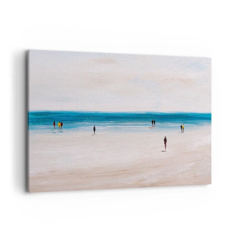 Bild auf Leinwand - Leinwandbild - Ein Strand mit Menschen vor der Kulisse eines ruhigen Meeres - 100x70cm - Natürliches Bedürfnis - Moderne Wanddekoration für Wohnzimmer und Schlafzimmer ARTTOR
