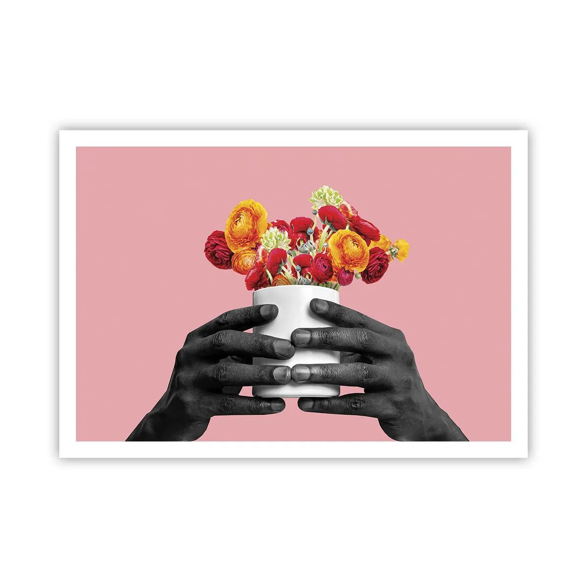 Poster - Hände halten einen Strauß bunter Blumen - 100x70cm - Die Apotheose des Lebens - Moderne Wanddekoration für Wohnzimmer und Schlafzimmer ARTTOR