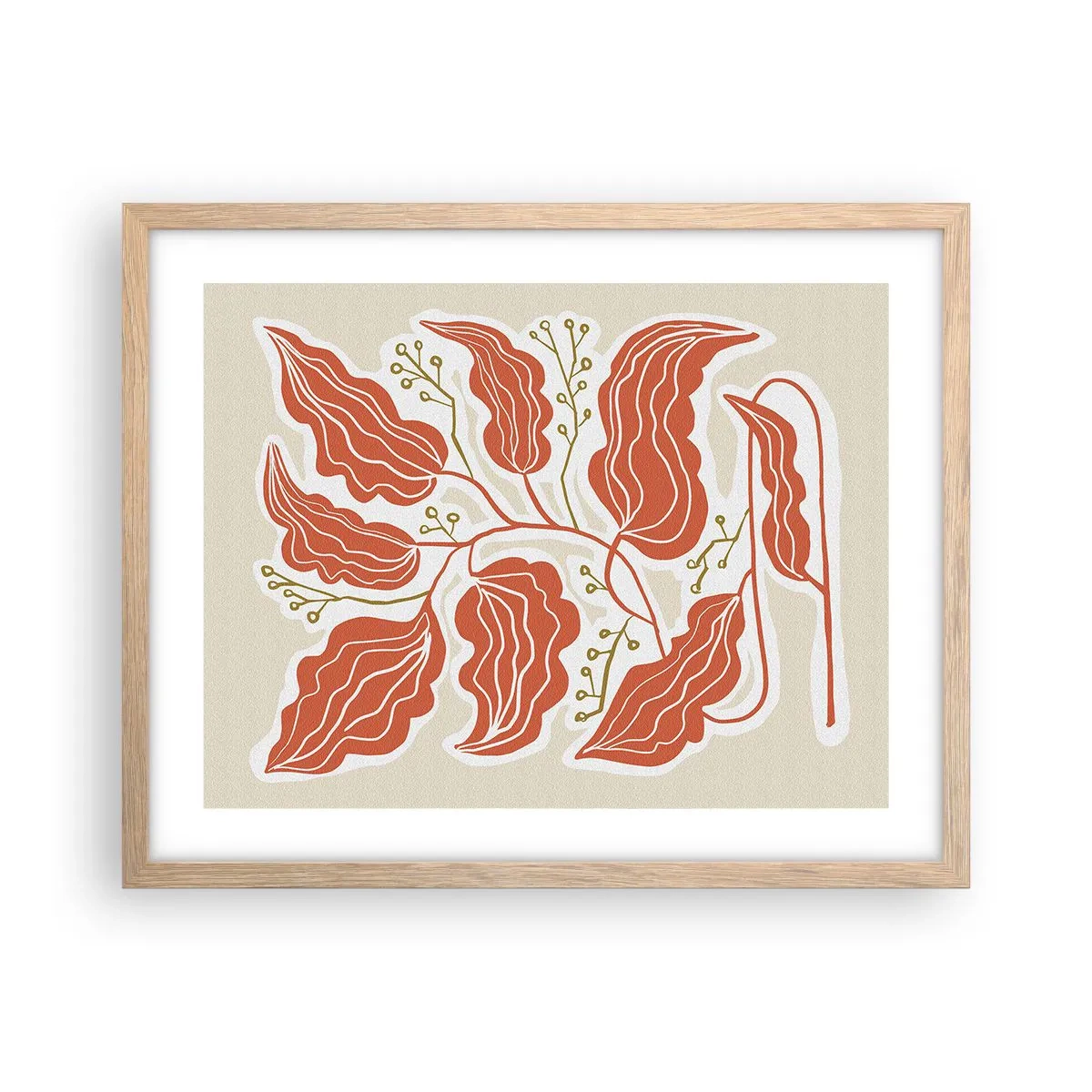 Poster in einem Rahmen aus heller Eiche - Im Folkstil und korallenartig - 50x40 cm