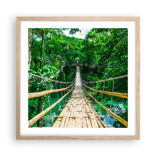 Poster in einem Rahmen aus heller Eiche - Monkey Bridge über das Grün - 50x50 cm