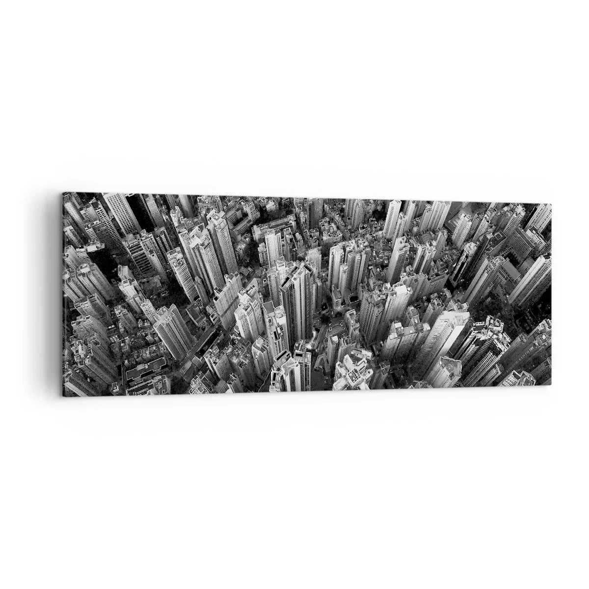 Bild auf Leinwand - Leinwandbild - Schwarz-weiße Vogelperspektive der Stadt - 140x50cm - Immer höher und höher - Moderne Wanddekoration für Wohnzimmer und Schlafzimmer ARTTOR