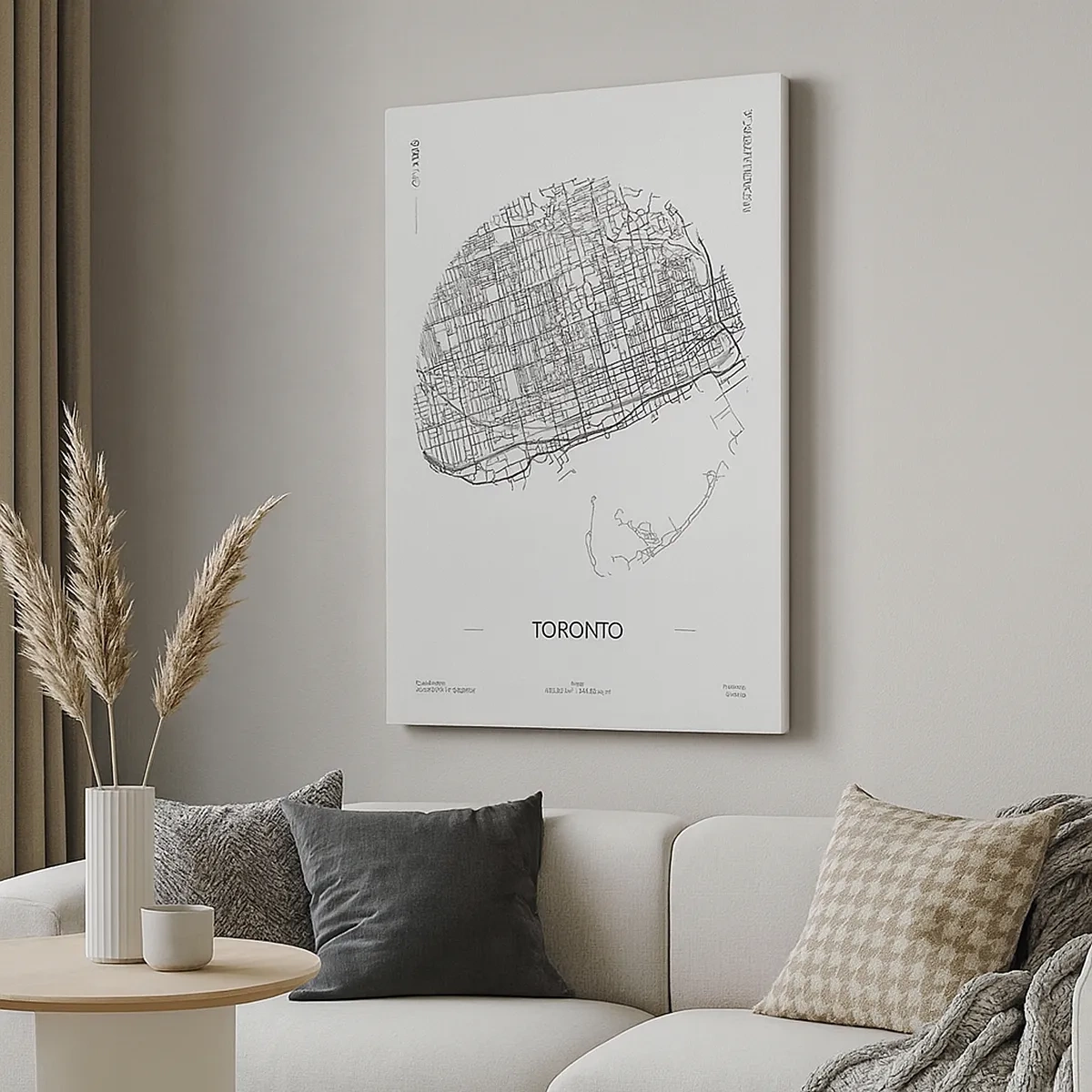 Bild auf Leinwand - Leinwandbild - Eine Karte von Toronto im minimalistischen Schwarz-Weiß-Stil - 50x70cm - Anatomie von Toronto - Moderne Wanddekoration für Wohnzimmer und Schlafzimmer ARTTOR
