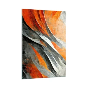 Glasbild - Bild auf glas - Abstrakte Streifen in Orange- und Grautönen - 50x70cm - Hitze und Kälte - Moderne Wanddekoration für Wohnzimmer und Schlafzimmer ARTTOR