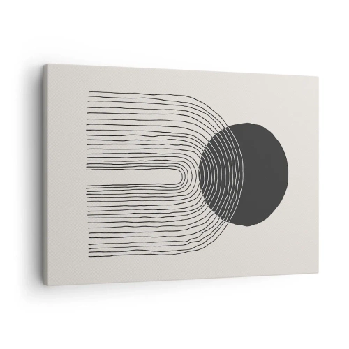 Bild auf Leinwand - Leinwandbild - Abstraktes Muster mit Linien und einem schwarzen Kreis auf hellem Hintergrund - 70x50cm - Zittern und Vertrauen - Moderne Wanddekoration für Wohnzimmer und Schlafzimmer ARTTOR