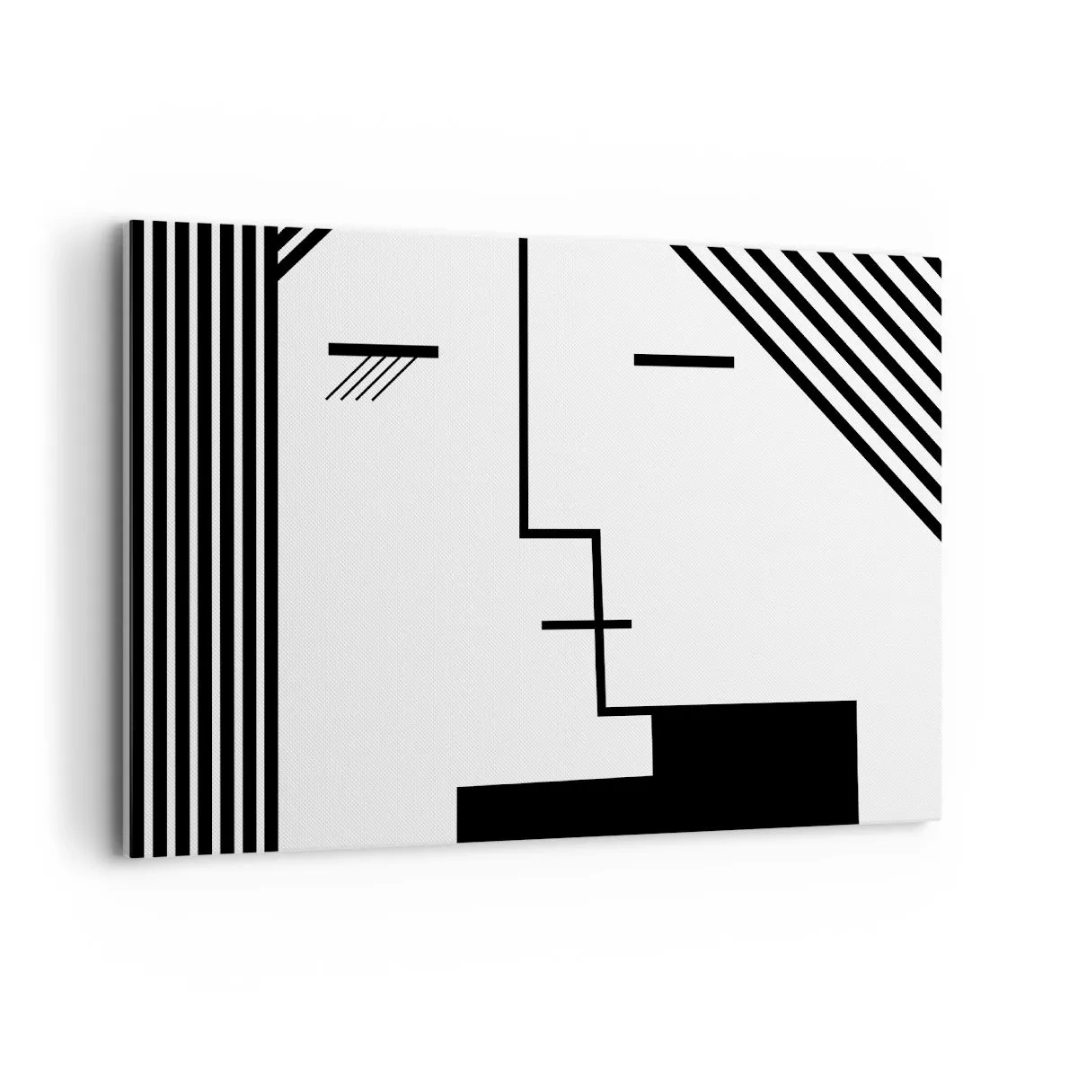 Bild auf Leinwand - Leinwandbild - Geometrische Abstraktion eines Kusses in Schwarz und Weiß - 100x70cm - Einfach ein Kuss - Moderne Wanddekoration für Wohnzimmer und Schlafzimmer ARTTOR