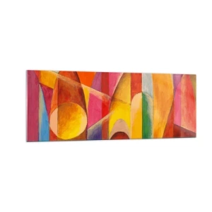 Glasbild - Bild auf glas - Eine abstrakte Komposition voller farbenfroher geometrischer Formen. - 140x50cm - Kathedrale der Sonne - Moderne Wanddekoration für Wohnzimmer und Schlafzimmer ARTTOR
