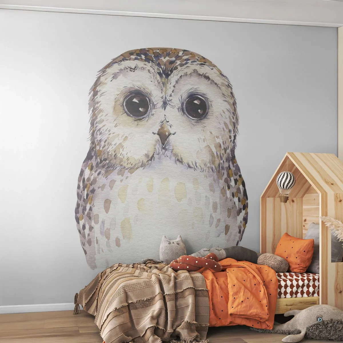 Fototapete Premium Sand - Aquarell Eule auf weißem Hintergrund - 100x70cm - Schau mir in die Augen - Moderne Wanddekoration für Wohnzimmer und Schlafzimmer ARTTOR