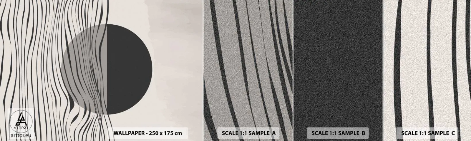 Fototapetenmuster Standard Eco - Halbe Komposition - Abstraktion, Stück, Schwarz und weiß - 100x30 cm