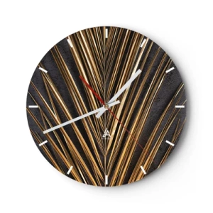Wanduhr - Glasuhr - Goldene Palmblätter auf dunklem Hintergrund - 30x30cm - Das Gold der Tropen - Moderne Wanddekoration für Wohnzimmer, Küche und Schlafzimmer ARTTOR