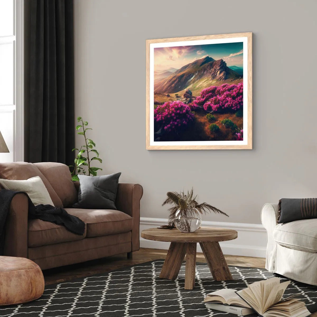 Poster in einem Rahmen aus heller Eiche - Sommer in den Bergen - 40x40 cm