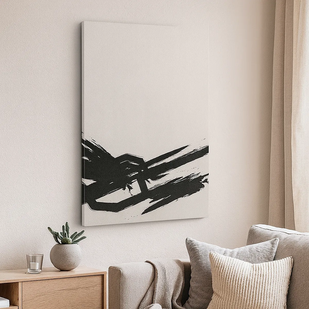 Bild auf Leinwand - Leinwandbild - Dynamische Pinselstriche in Schwarz auf hellem Hintergrund - 50x70cm - Unaufhaltsamer Trieb - Moderne Wanddekoration für Wohnzimmer und Schlafzimmer ARTTOR