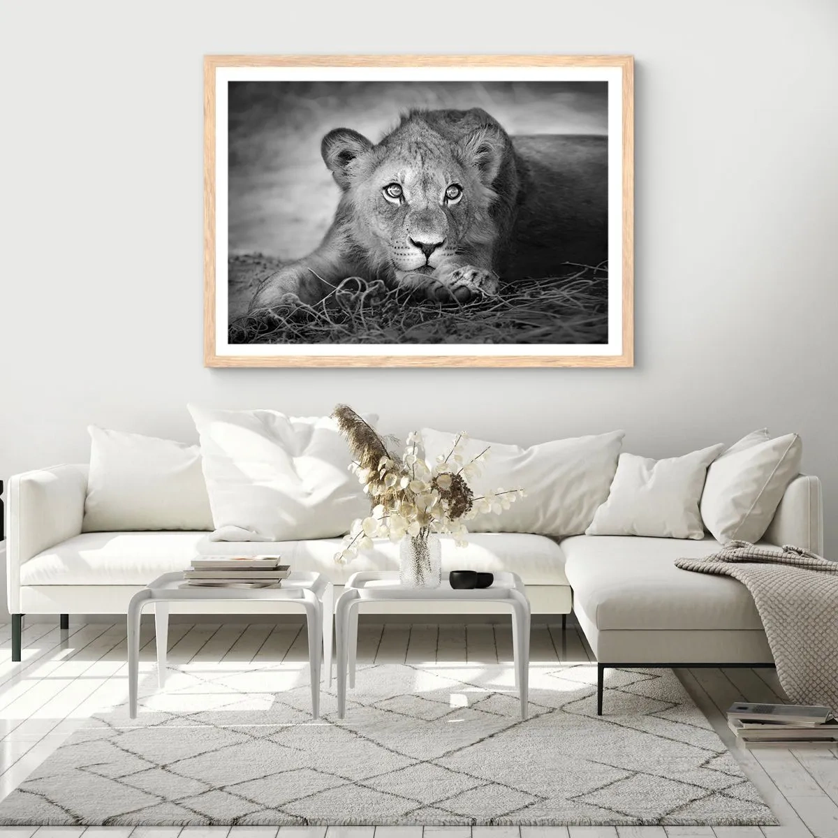 Poster in einem Rahmen aus heller Eiche - Königlicher Welpe - 100x70 cm