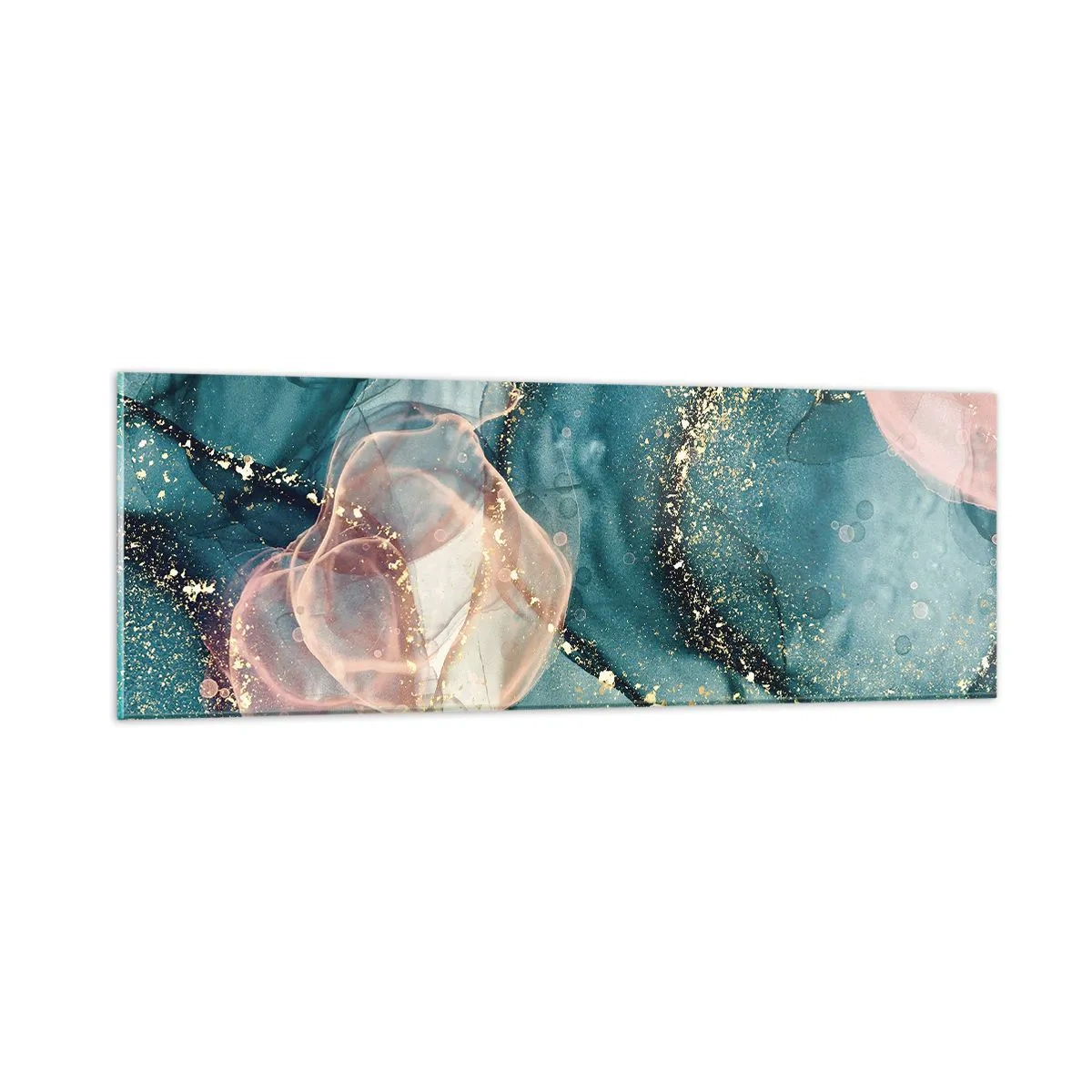 Glasbild - Bild auf glas - Seidenblau, Tüllrosa - 90x30 cm