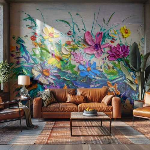 Fototapete Premium Sand - Eine malerische Komposition aus bunten Blumen - 100x70cm - Überhaupt kein Stillleben - Moderne Wanddekoration für Wohnzimmer und Schlafzimmer ARTTOR