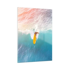 Glasbild - Bild auf glas - Surfer reitet auf einer Welle im türkisfarbenen Ozean - 50x70cm - Der Ozeanreiter - Moderne Wanddekoration für Wohnzimmer und Schlafzimmer ARTTOR