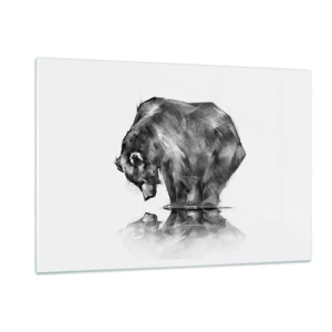 Glasbild - Bild auf glas - Grafik eines Bären, der sich über die Wasseroberfläche beugt - 120x80cm - Schön, jemanden in der Nähe zu sehen - Moderne Wanddekoration für Wohnzimmer und Schlafzimmer ARTTOR