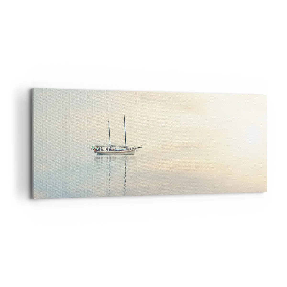 Bild auf Leinwand - Leinwandbild - Ein Boot auf ruhiger See in sanftem Licht - 120x50cm - Im Meer der Stille - Moderne Wanddekoration für Wohnzimmer und Schlafzimmer ARTTOR