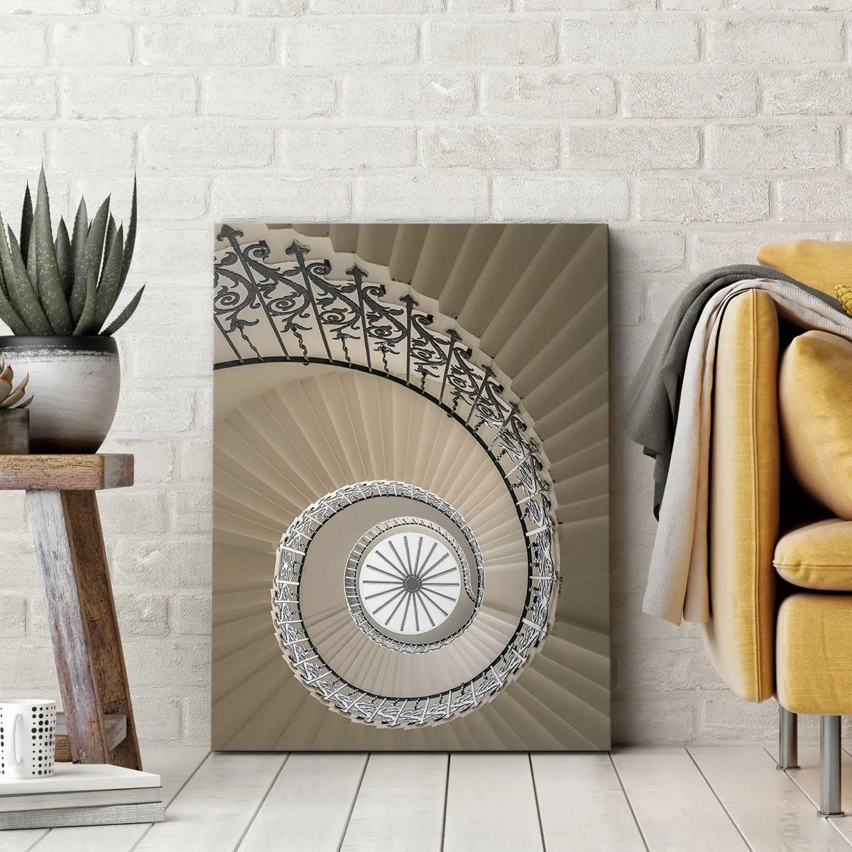 Bild auf Leinwand - Leinwandbild - Wendeltreppe in elegantem geometrischem Ansatz - 50x70cm - Im Inneren der Muschel - Moderne Wanddekoration für Wohnzimmer und Schlafzimmer ARTTOR