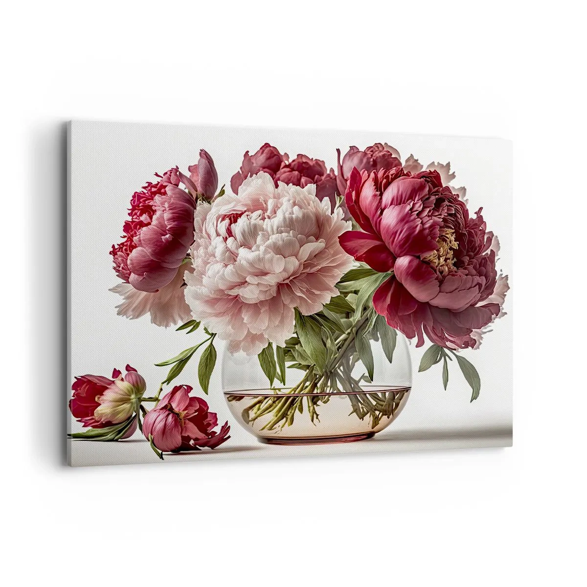 Bild auf Leinwand - Leinwandbild - Ein Strauß Pfingstrosen in Rosa- und Rottönen - 100x70cm - In voller Schönheit - Moderne Wanddekoration für Wohnzimmer und Schlafzimmer ARTTOR