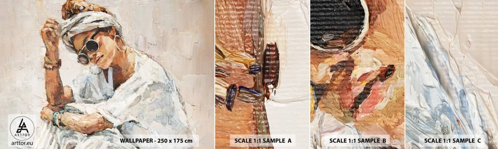 Fototapetenmuster Standard Eco - Porträt in voller Sonne - Porträt, Boho, Öl - 100x30 cm