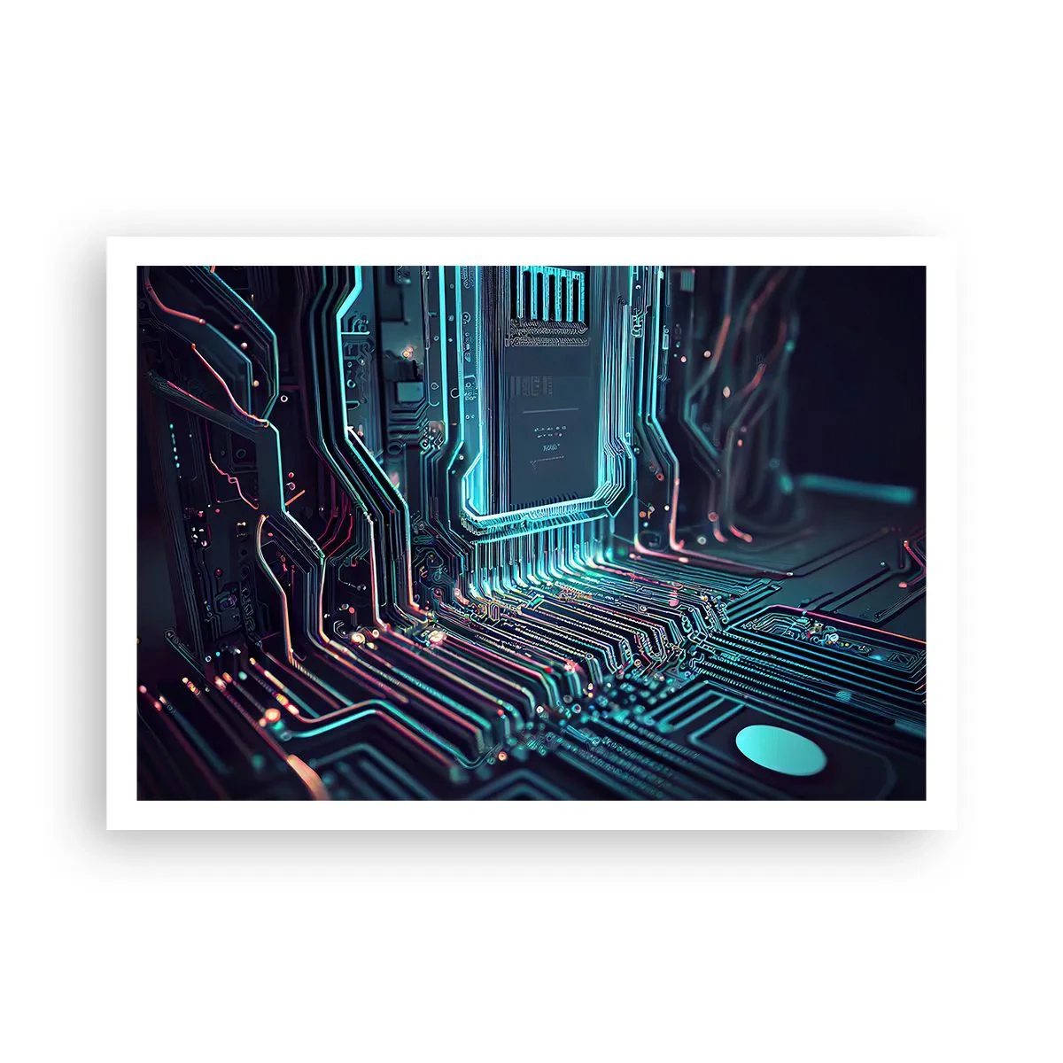 Poster - Technologische Leiterplatte mit beleuchteten Spuren - 100x70cm - Ich denke nur… - Moderne Wanddekoration für Wohnzimmer und Schlafzimmer ARTTOR