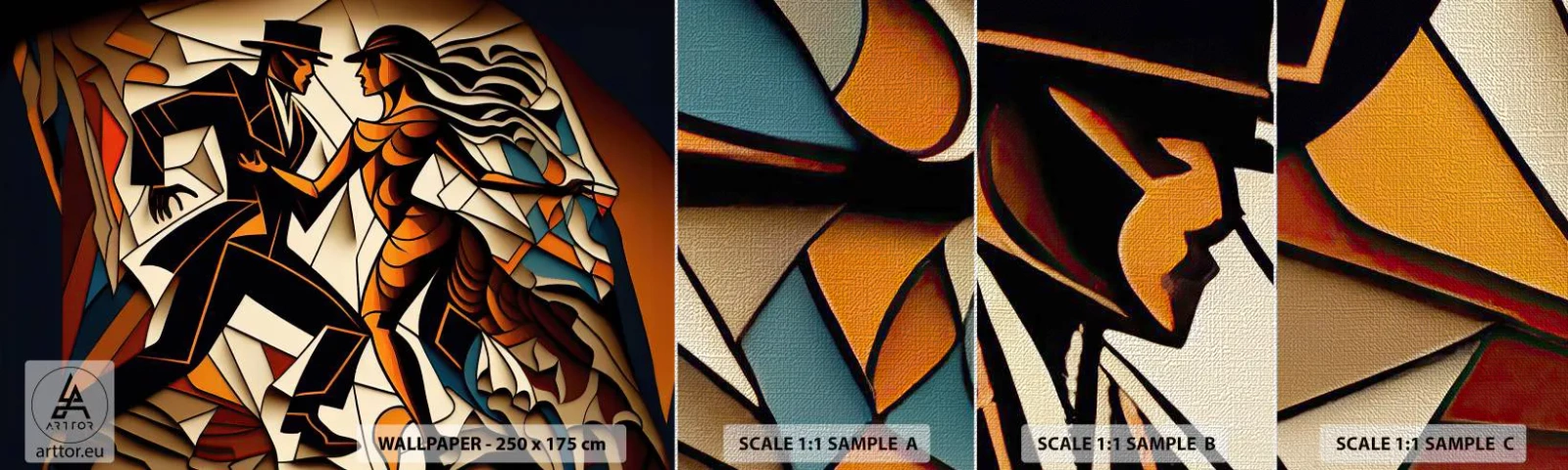 Fototapeten Muster Premium Canvas - Tanz der Passion und Leidenschaft - Kubismus, Tanzen, Paar - 100x30 cm