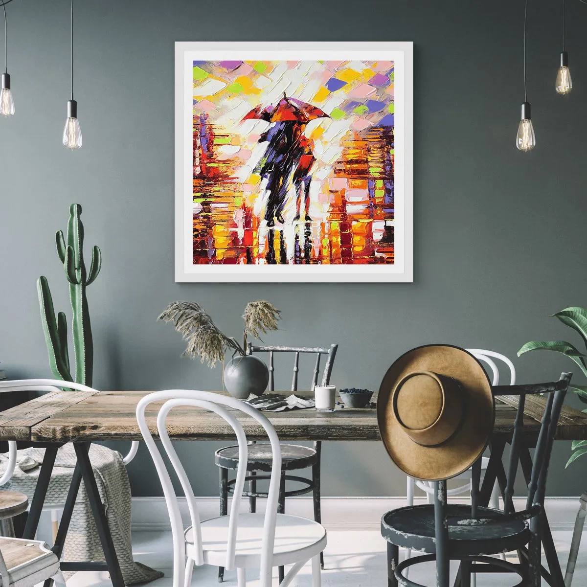 Poster in einem weißen Rahmen - Gemeinsam durch die Nacht und den Regen - 40x40 cm