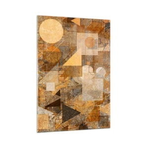 Glasbild - Bild auf glas - Abstrakte geometrische Muster in warmen Farben - 50x70cm - Eine kubistische Studie aus Bronze - Moderne Wanddekoration für Wohnzimmer und Schlafzimmer ARTTOR