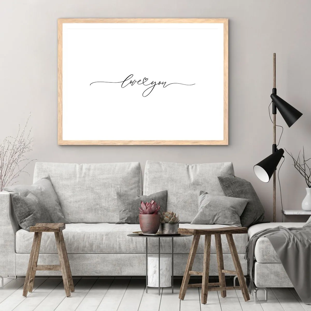 Poster in einem Rahmen aus heller Eiche - Schwarz auf weiß - 70x50 cm