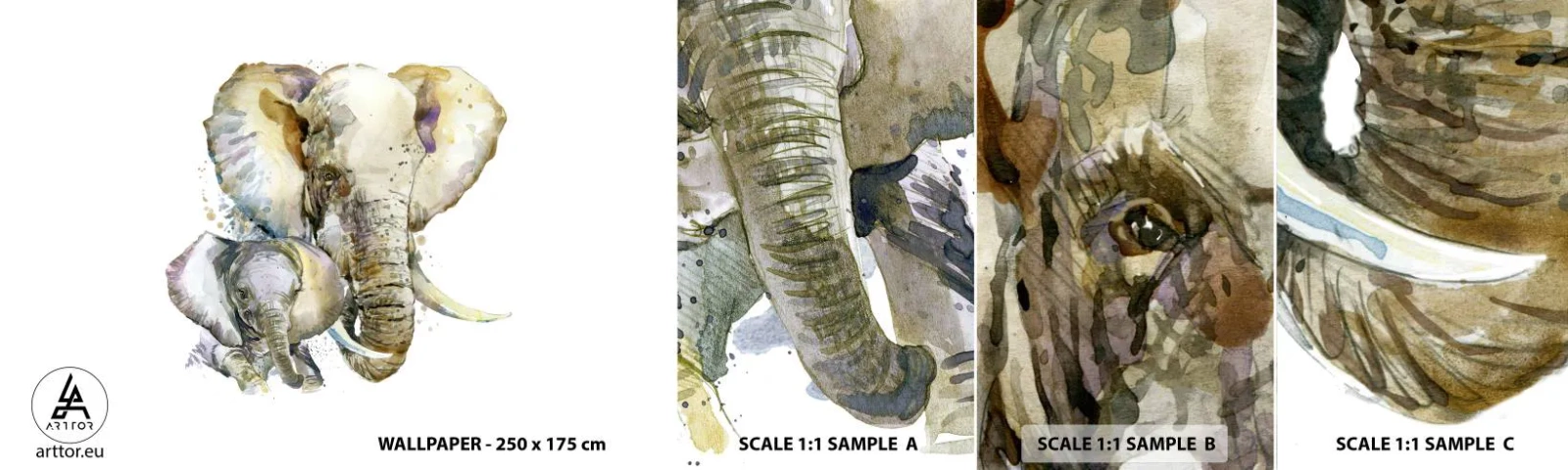 Fototapetenmuster Standard Eco - Mama ist kein Zuhause - Tiere, Elefant, Grafik - 100x30 cm