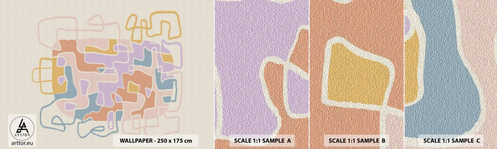 Fototapeten Muster Selbstklebend Deluxe Sticker - Labyrinth – ein freudiges Abenteuer - Minimalismus, Pastell, Linien - 100x30 cm