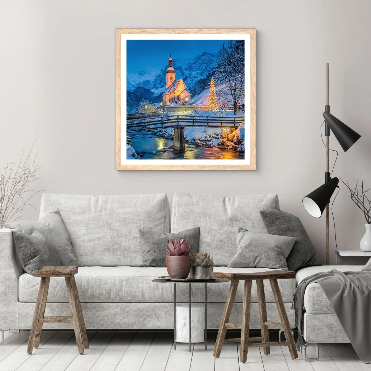 Poster in einem Rahmen aus heller Eiche - Weihnachtsgeist - 60x60 cm