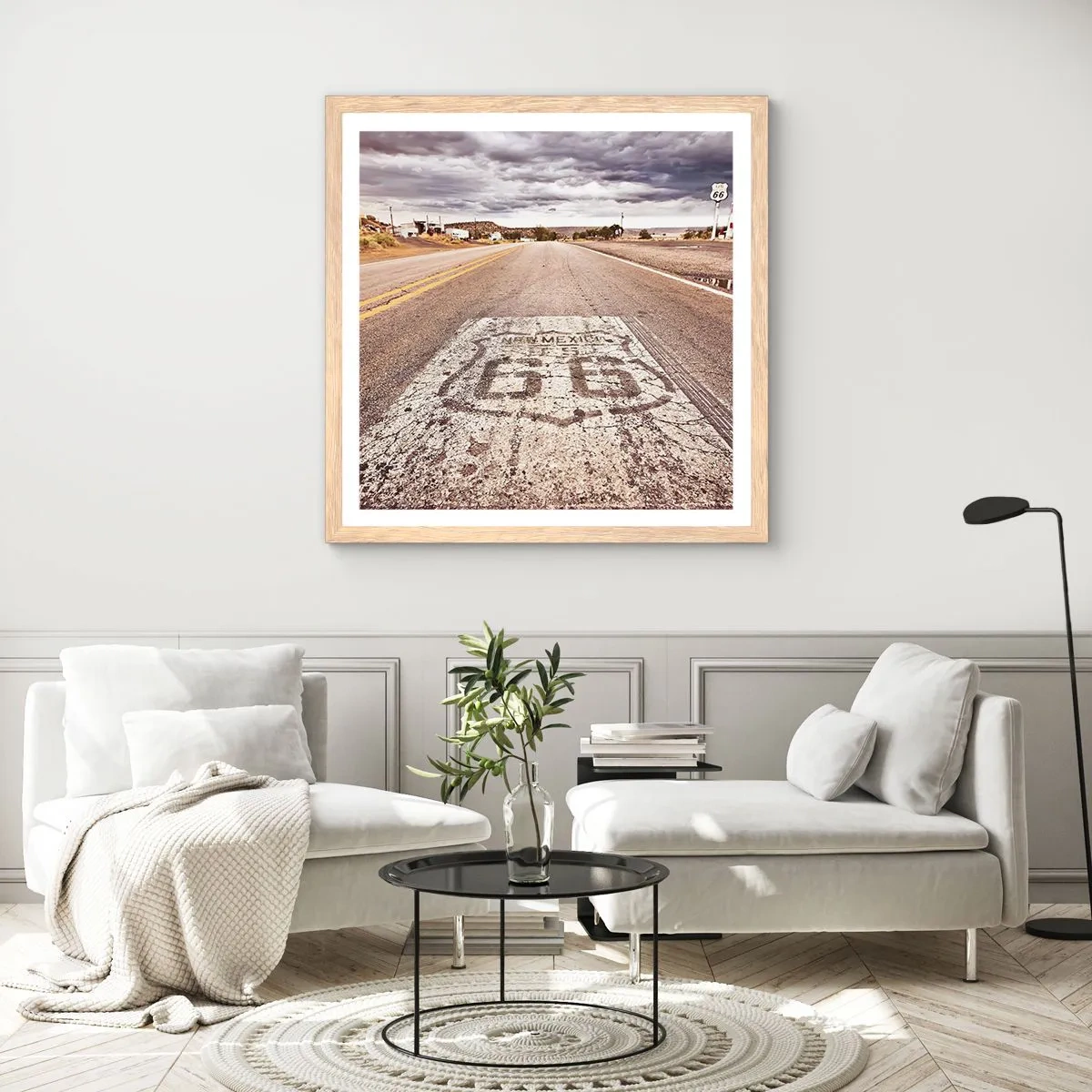 Poster in einem Rahmen aus heller Eiche - Mother Road - eine amerikanische Legende - 60x60 cm