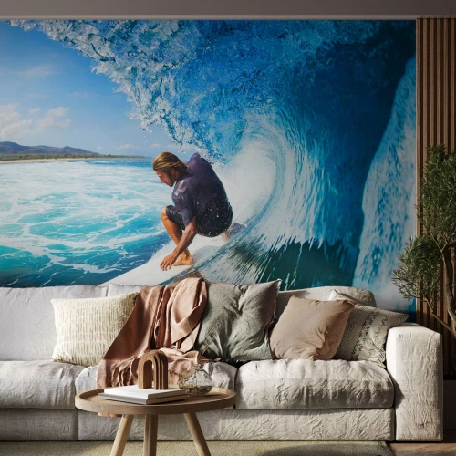 Fototapete Premium Sand - Tanzen mit den Wellen - Sport, Surfen, Surfbrett - 200x140 cm