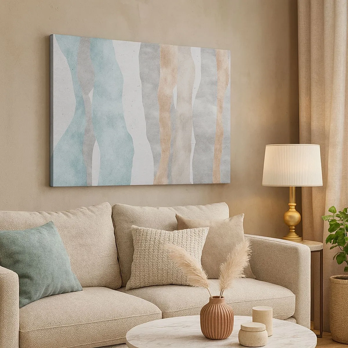 Bild auf Leinwand - Leinwandbild - Abstrakte Streifen in Pastelltönen - 70x50cm - Studie über Nähe - Moderne Wanddekoration für Wohnzimmer und Schlafzimmer ARTTOR