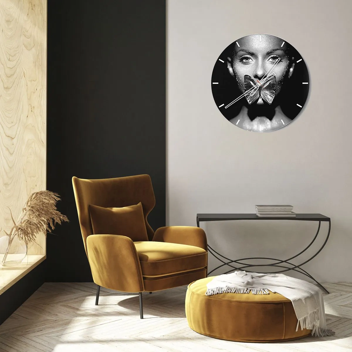 Wanduhr - Glasuhr - Schmetterlingskuss - 40x40 cm