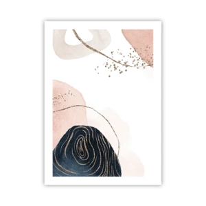 Poster - Abstrakte Formen in Pastelltönen mit goldenen Akzenten - 50x70cm - Alles fließt - Moderne Wanddekoration für Wohnzimmer und Schlafzimmer ARTTOR