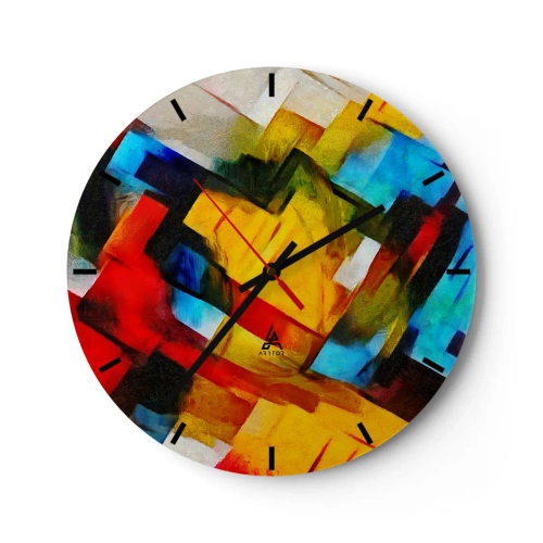 Wanduhr - Glasuhr - Bunte Abstraktion mit geometrischen Formen - 30x30cm - Ein bunter Interleaver - Moderne Wanddekoration für Wohnzimmer, Küche und Schlafzimmer ARTTOR