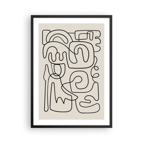 Poster in einem schwarzem Rahmen - Moderne Abstraktion in Form einer schwarzen Linie auf beigem Hintergrund - 50x70cm - Folge der Spur - Moderne Wanddekoration für Wohnzimmer und Schlafzimmer ARTTOR