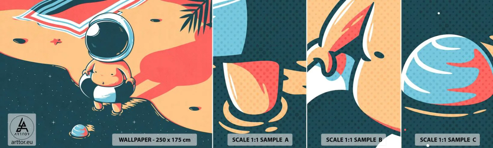 Fototapeten Muster Selbstklebend Deluxe Sticker - Aus einer anderen Perspektive - Abstraktion, Strand, Astronaut - 100x30 cm