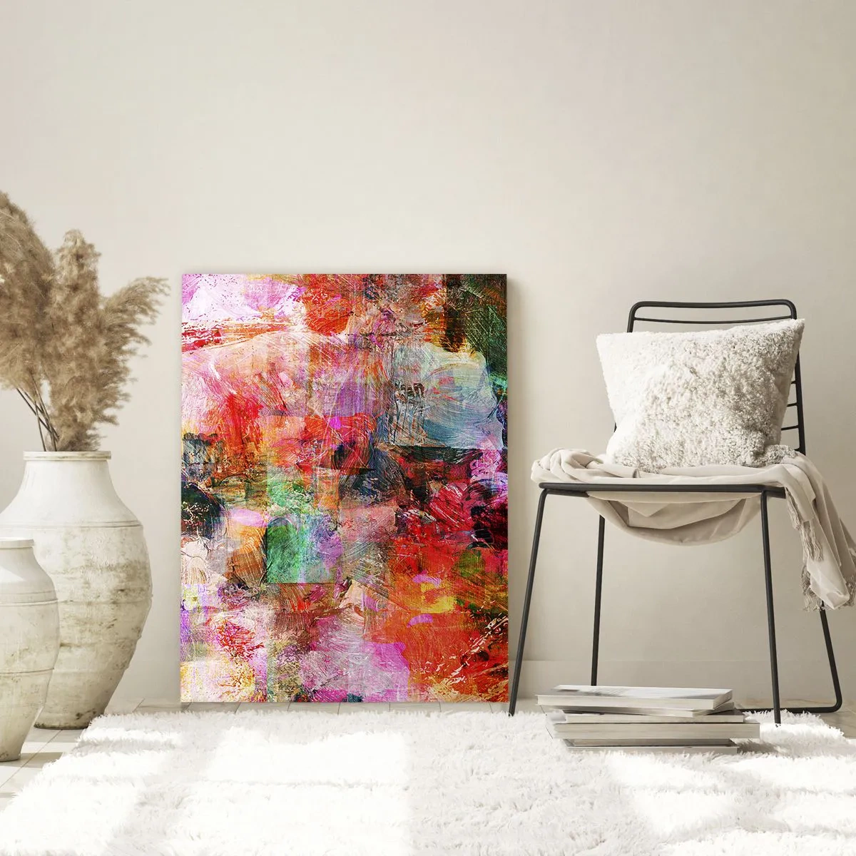 Glasbild - Bild auf glas - Eine abstrakte Komposition mit dominanten Rosa- und Rottönen. - 70x100cm - Eine Reise durch die Rosen - Moderne Wanddekoration für Wohnzimmer und Schlafzimmer ARTTOR