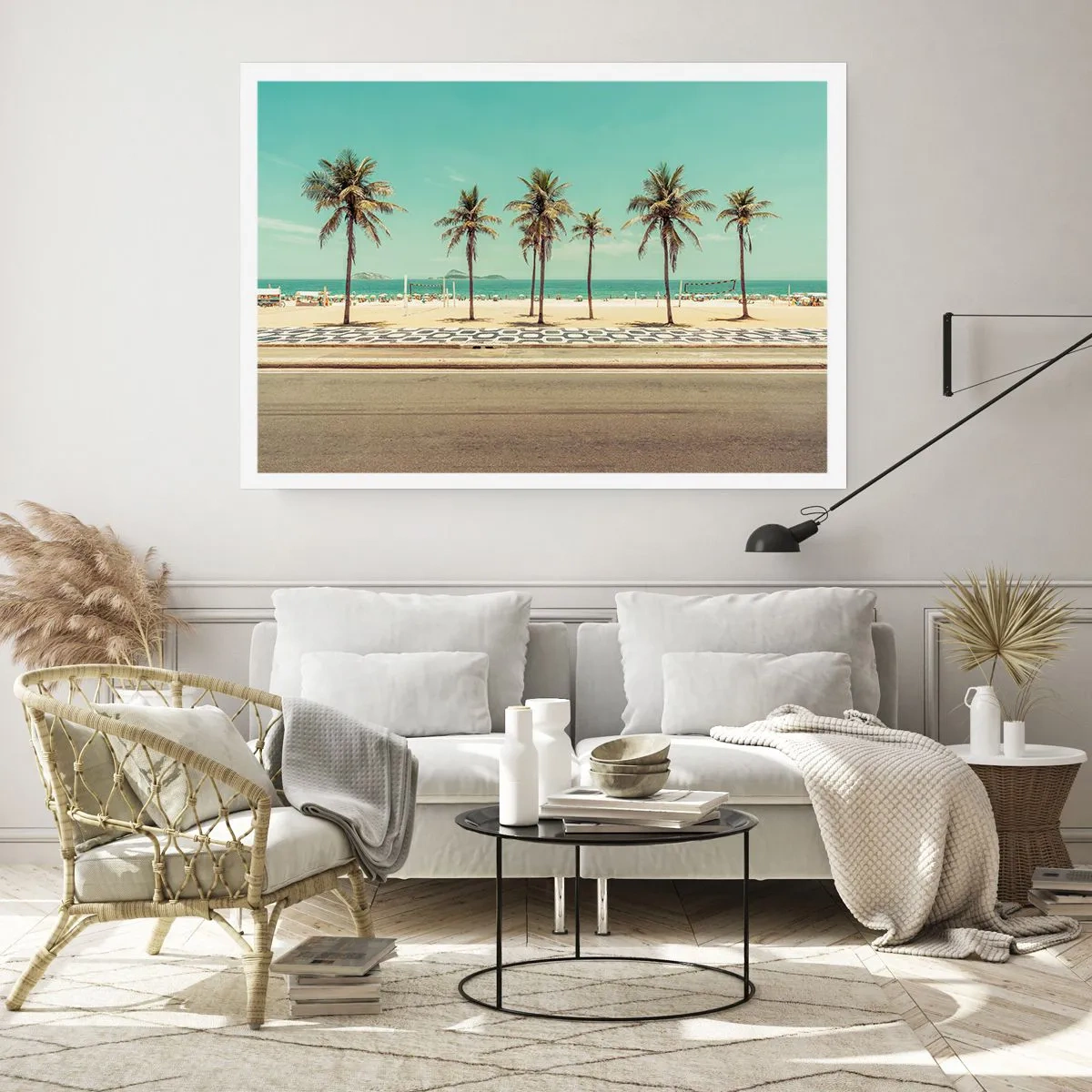 Poster - Palmen am Strand mit Blick auf das Meer und den blauen Himmel - 100x70cm - Beim Bewachen des Strandes - Moderne Wanddekoration für Wohnzimmer und Schlafzimmer ARTTOR