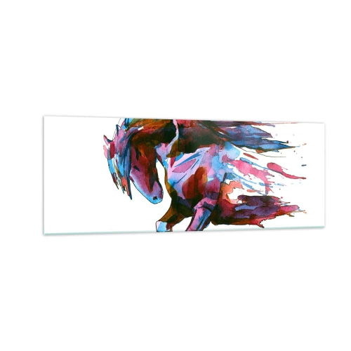 Glasbild - Bild auf glas - Ein Pferd in dynamischen abstrakten Farben symbolisiert Freiheit - 140x50cm - In Verzückung - Moderne Wanddekoration für Wohnzimmer und Schlafzimmer ARTTOR