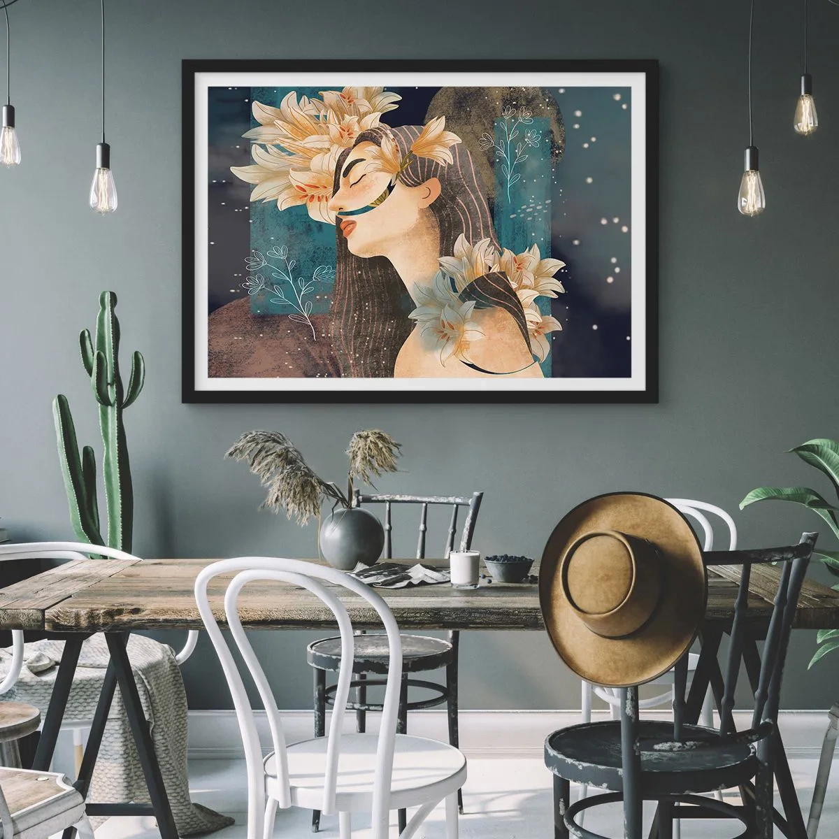 Poster in einem schwarzem Rahmen - Ein Märchen über eine Prinzessin mit Lilien - 91x61 cm