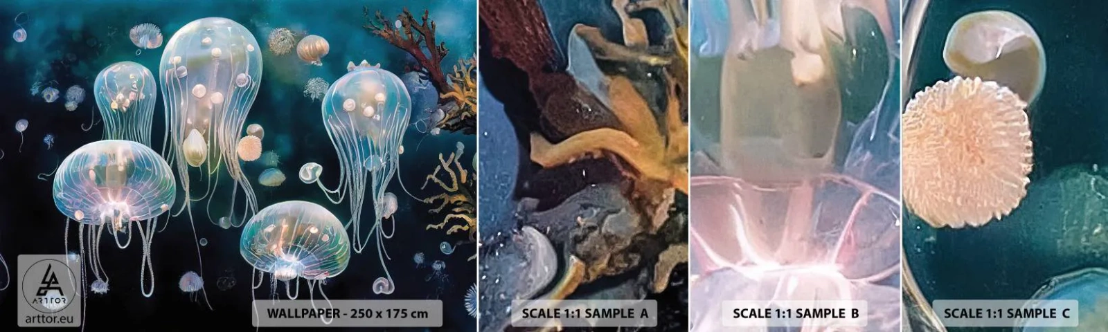 Fototapeten Muster Selbstklebend Deluxe Sticker - Unterwasserball - Qualle, Tiere, Tiefe - 100x30 cm