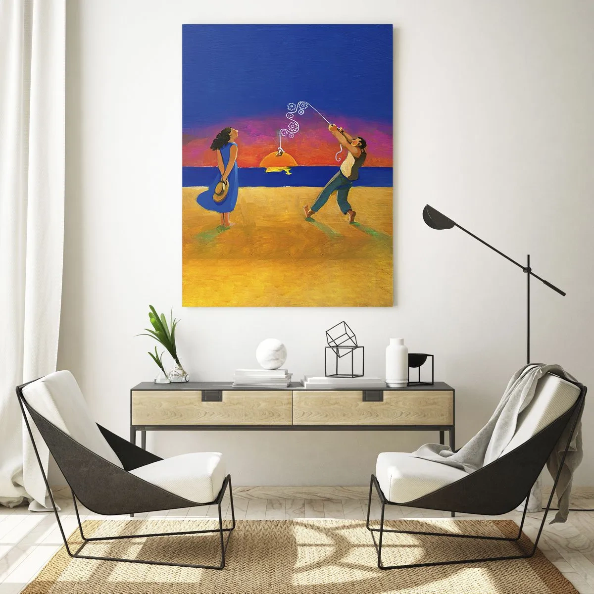 Glasbild - Bild auf glas - Figuren am Meer bei Sonnenuntergang - 70x100cm - Mehr als ein Sternchen vom Himmel - Moderne Wanddekoration für Wohnzimmer und Schlafzimmer ARTTOR