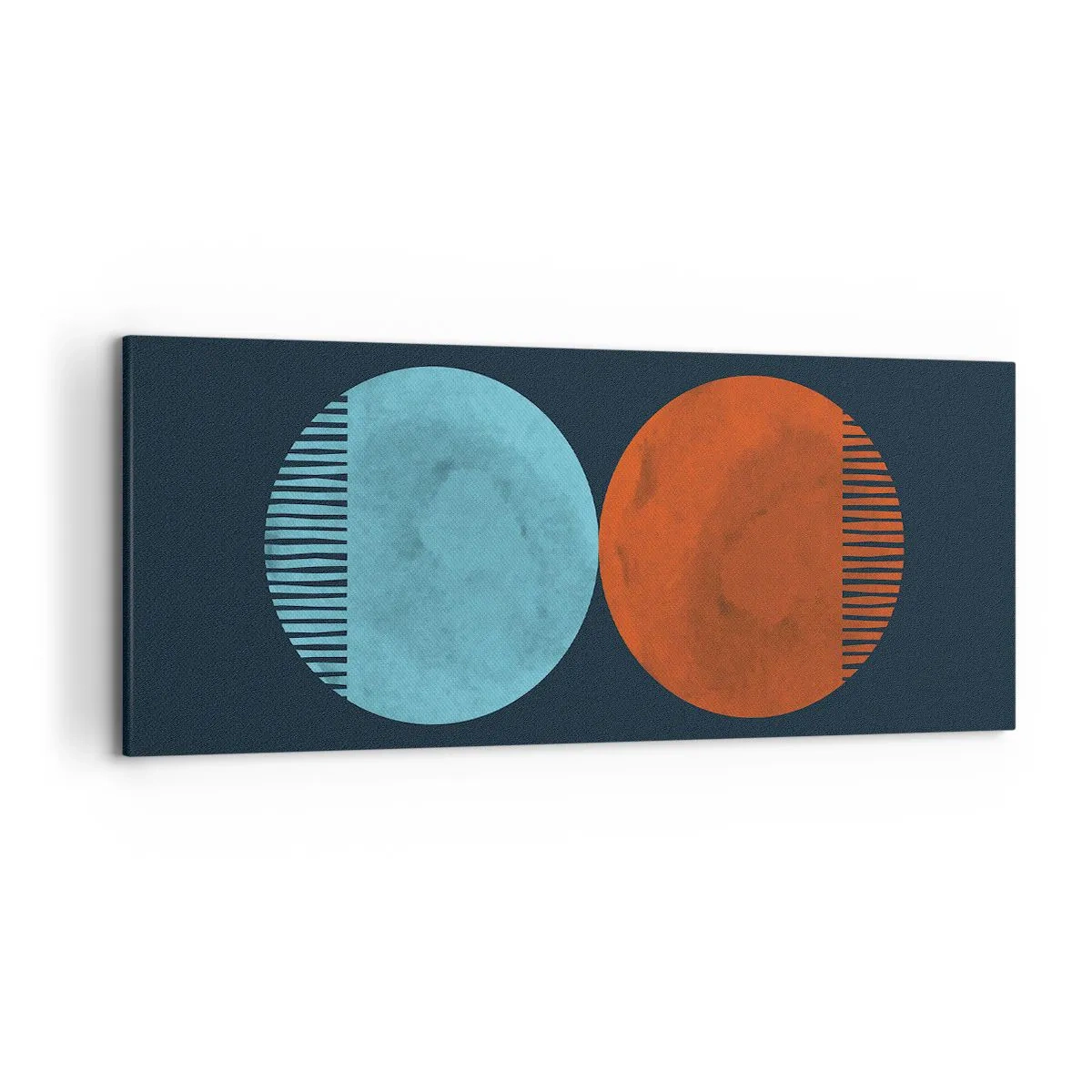 Bild auf Leinwand - Leinwandbild - Minimalistisches Zweirad-Design in Blau und Orange - 120x50cm - Nur Geometrie? - Moderne Wanddekoration für Wohnzimmer und Schlafzimmer ARTTOR