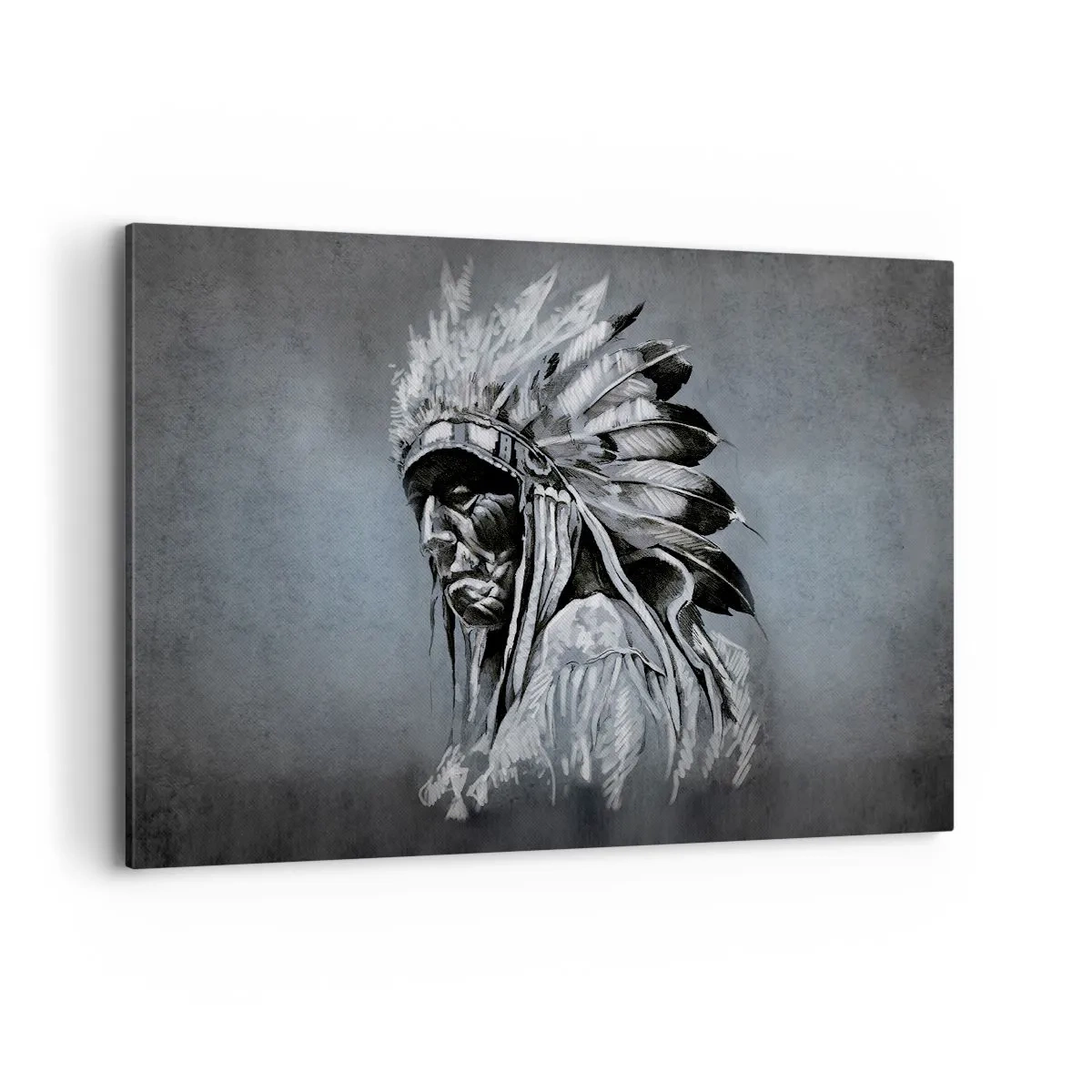 Bild auf Leinwand - Leinwandbild - Porträt eines Indianerhäuptlings mit traditioneller Kopfbedeckung - 120x80cm - Zurück zu den Wurzeln - Moderne Wanddekoration für Wohnzimmer und Schlafzimmer ARTTOR